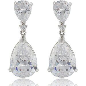 ⚡Elegant Silver Teardrop Earrings Cubic Zirconia Dangle Drop Earrings for Women